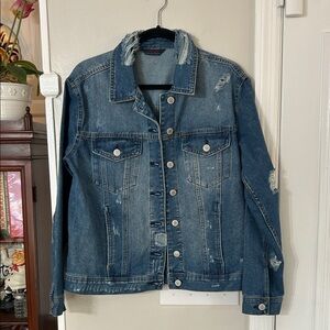 eXcuse Never Enough Distressed Denim Jean Jacket Size M